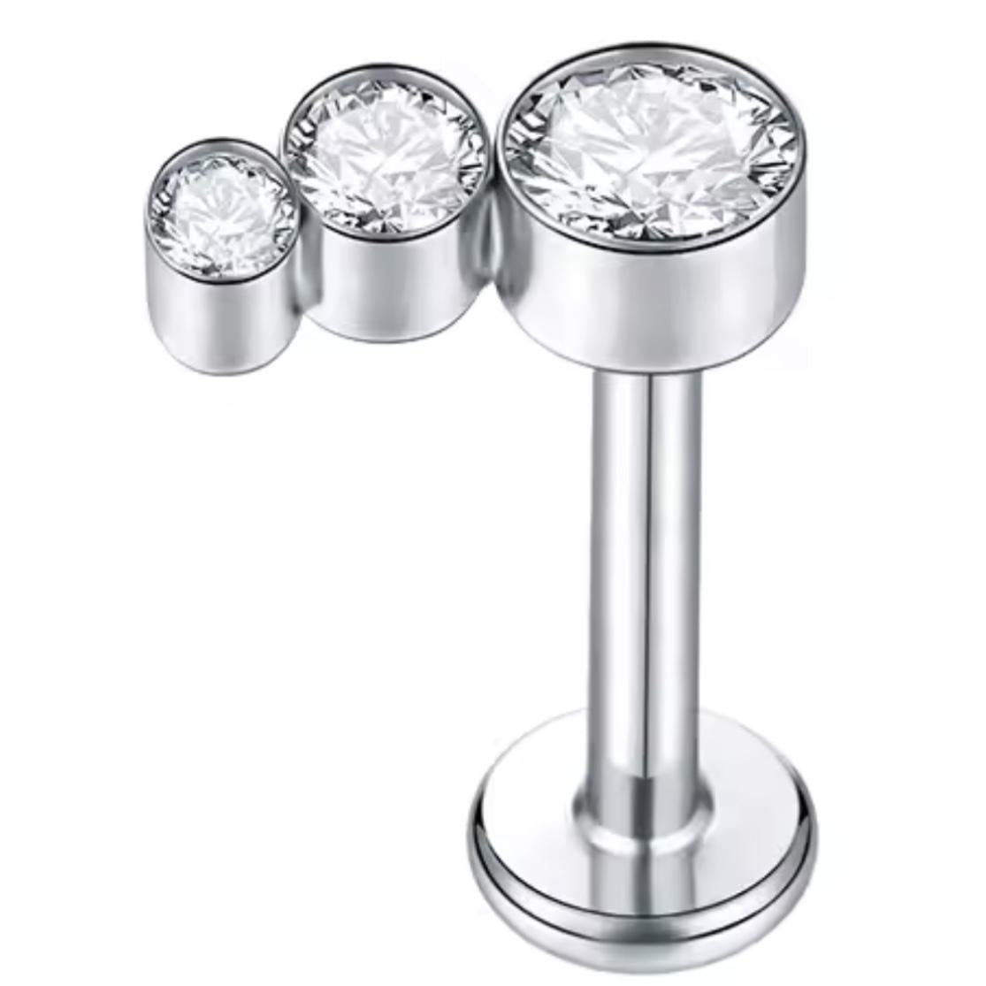 Internally Threaded Labret with Top 3 Cz Cluster Arc