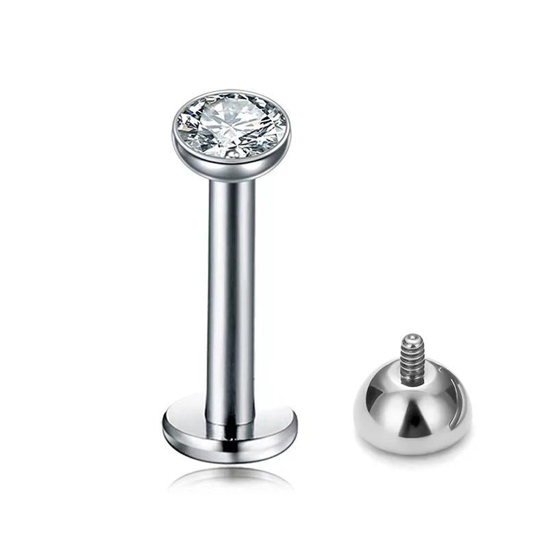 Internally Threaded Labret with Bezel Cz