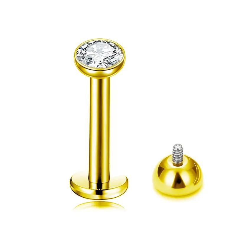 Internally Threaded Labret with Bezel Cz