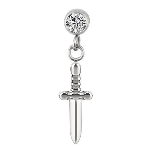 Bezel Set CZ with Dangled Sword