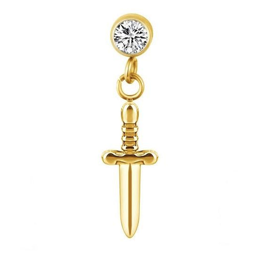 Bezel Set CZ with Dangled Sword