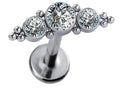 Internally Threaded Labret with Bezel Set 3 Cz Cluster and beads
