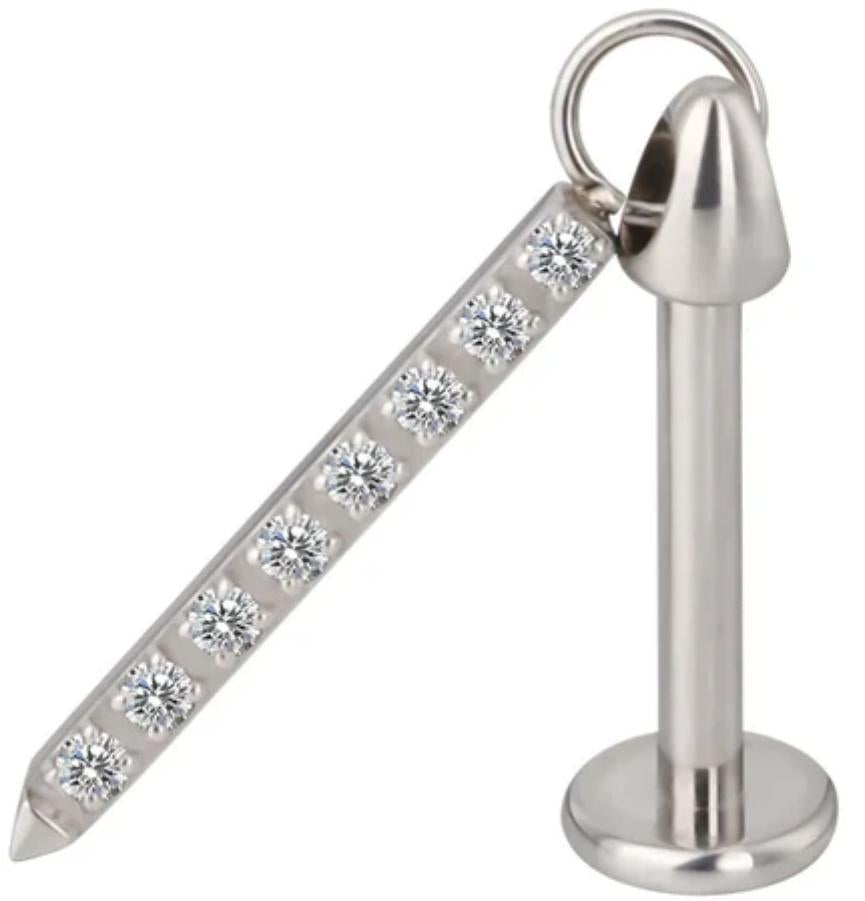 Internally Threaded Labret with Spike With CZ Rectangle Dangle