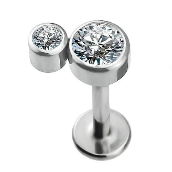 Internally Threaded Labret with Top 2 Cz Cluster