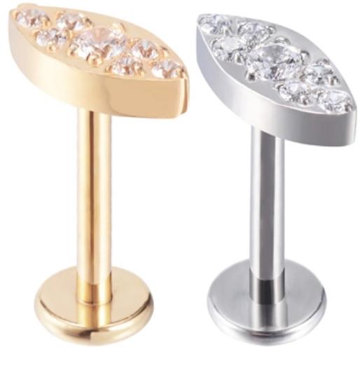 Internally Threaded Labret with Spike With CZ Pave Marquise