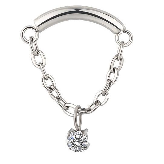 Curved Bar with Chain and Prong CZ Charm
