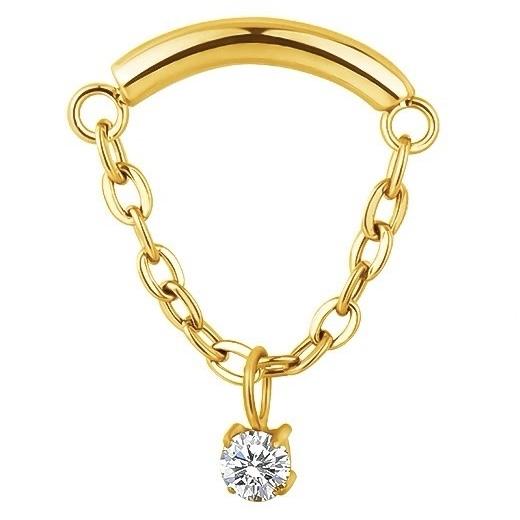 Curved Bar with Chain and Prong CZ Charm
