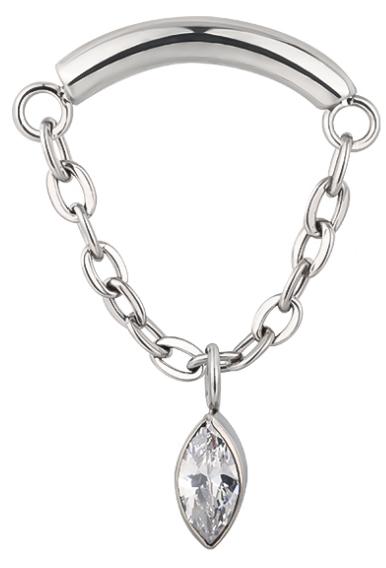 Curved Bar with Chain and Prong Marquise CZ Charm