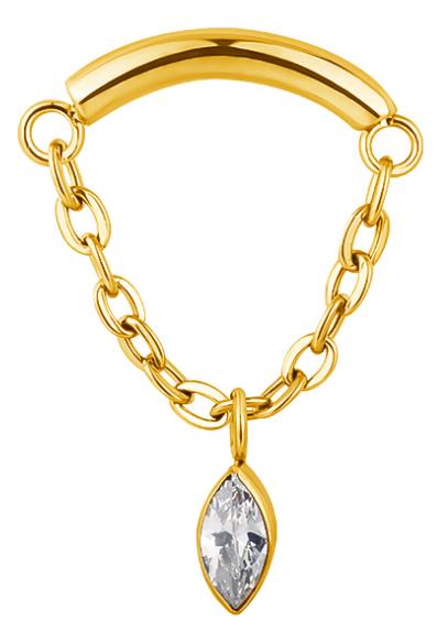 Curved Bar with Chain and Prong Marquise CZ Charm
