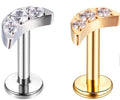Internally Threaded Labret with Spike With 3 CZ Pave Crescent Moon