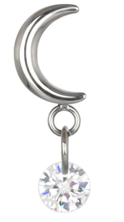 Crescent Moon With CZ Dangle