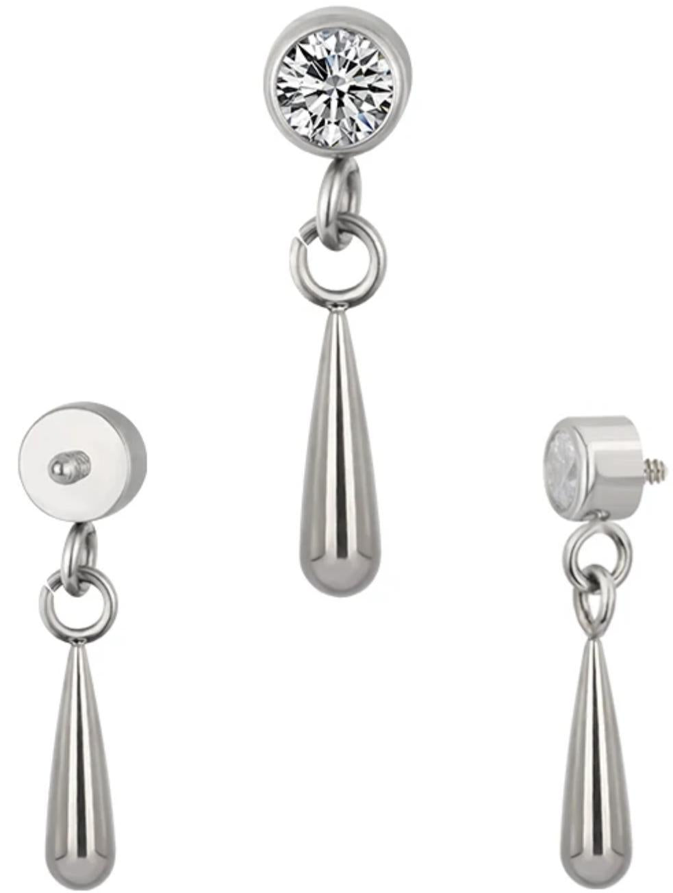 Round CZ With Tear Drop Dangle