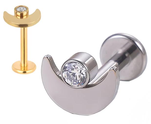 Internally Threaded Labret with Solid Crescent Moon and Cz