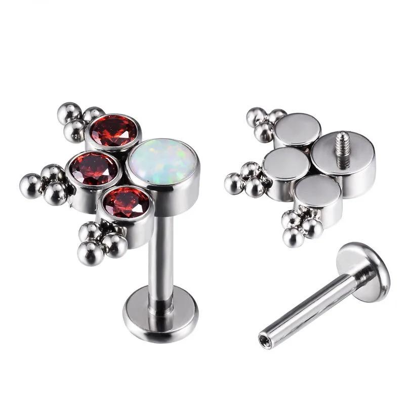 Internally Threaded Labret with Bezel Set 4 Cz Cluster and tribeads