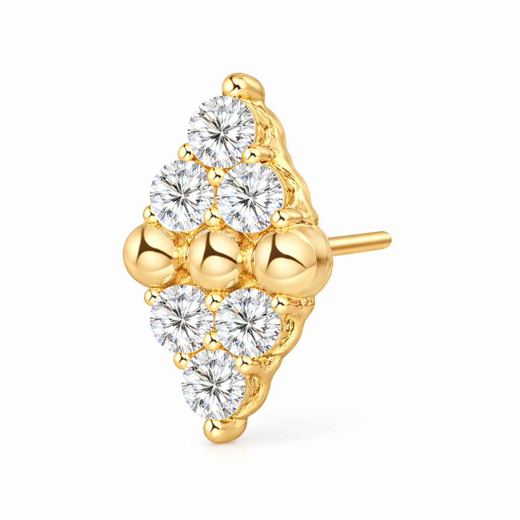 Threadless 14K Gold Diamond Shape with Round CZ and Center Beads