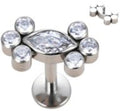 Internally Threaded Labret with Center Marquise Cz and side 3 Cz Cluster