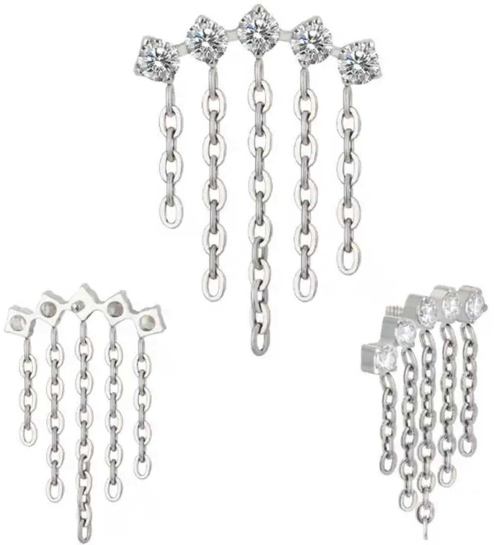 5 Round CZ Cluster Arc with 5 Chains Dangle