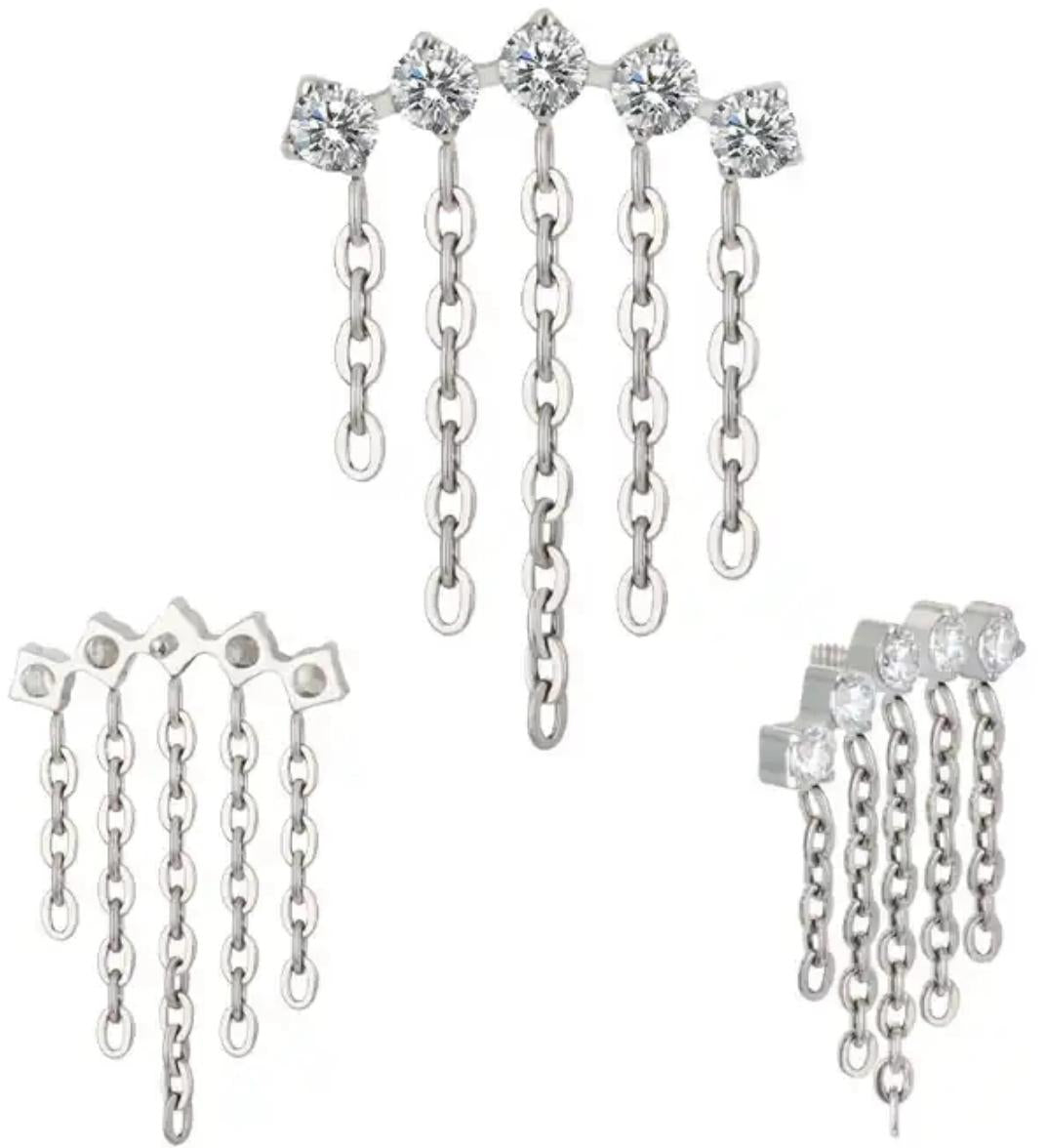 5 Round CZ Cluster Arc with 5 Chains Dangle