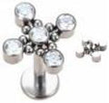 Internally Threaded Labret with Radial Beads Cross Cz