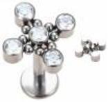 Internally Threaded Labret with Radial Beads Cross Cz