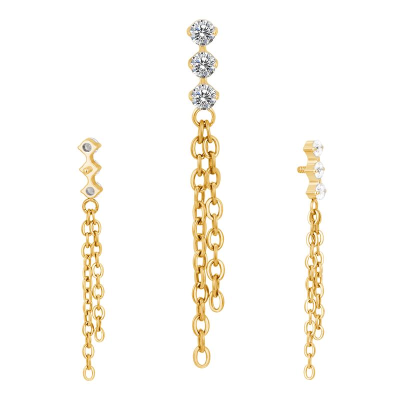 Vertical 3 Round CZ with Double Chain Dangle