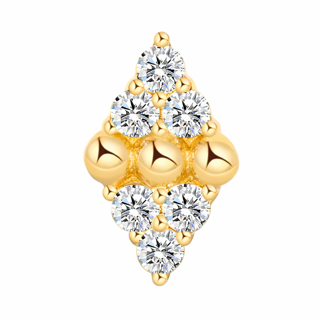 Threadless 14K Gold Diamond Shape with Round CZ and Center Beads