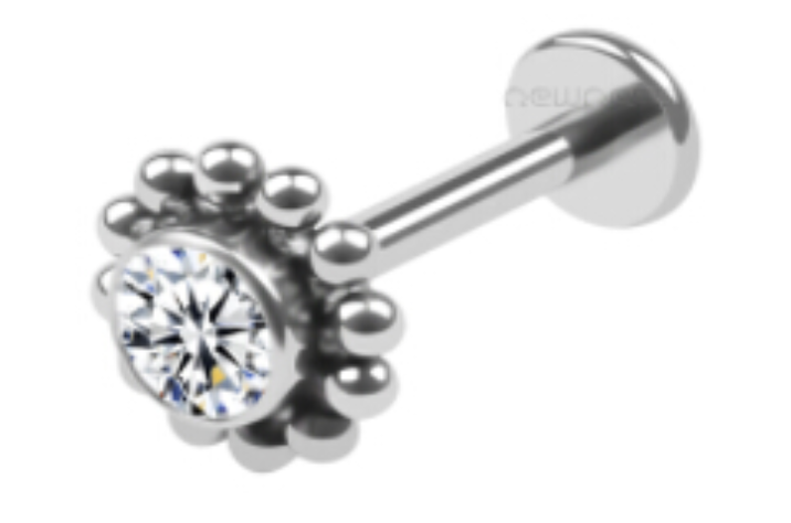 Internally Threaded Labret with Radial Beads Center CZ