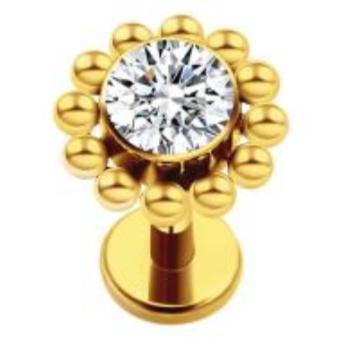 Internally Threaded Labret with Radial Beads Center CZ