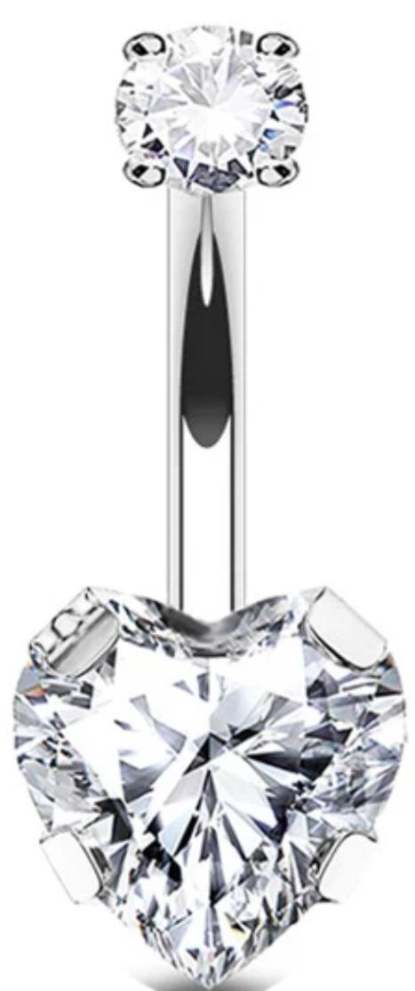 Navel Curved Barbell with Heart Prong CZ