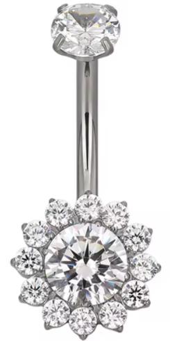 Navel Curved Barbell with Flower CZ