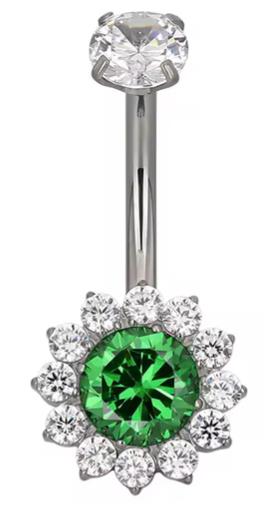 Navel Curved Barbell with Flower CZ