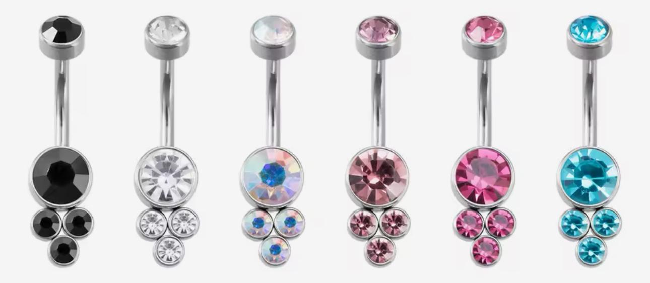 Navel Curved Barbell Round CZ with Bottom Round CZ and Trinity CZ