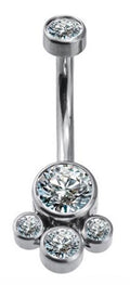 Navel Curved Barbell with Bottom Round CZ and 3 CZ Cluster