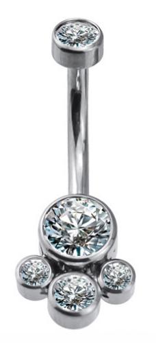 Navel Curved Barbell with Bottom Round CZ and 3 CZ Cluster