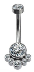 Navel Curved Barbell with Bottom Round CZ and 5 CZ Cluster