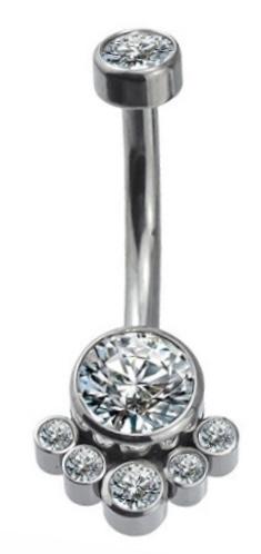 Navel Curved Barbell with Bottom Round CZ and 5 CZ Cluster