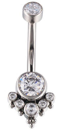 Navel Curved Barbell with Bottom Round CZ and 5 CZ Cluster and Ball Clusters