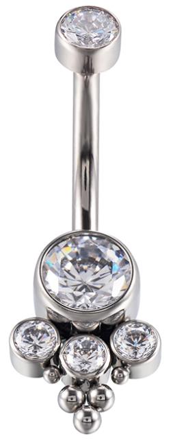 Navel Curved Barbell with Bottom Round CZ 3 CZ Cluster and Ball Clusters