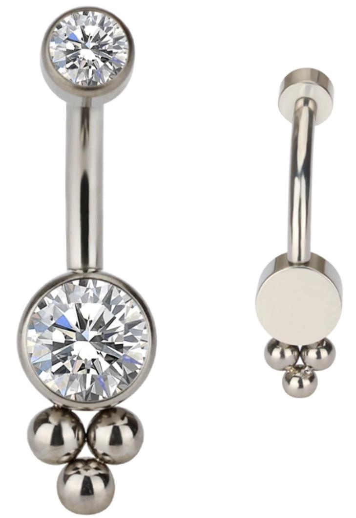 Navel Curved Barbell with Bottom Round CZ and Tribead