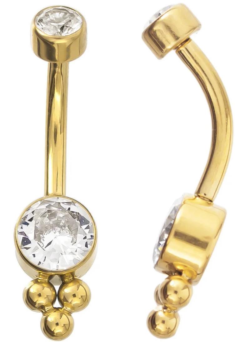 Navel Curved Barbell with Bottom Round CZ and Tribead