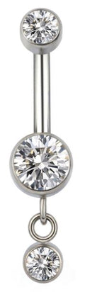 Navel Curved Barbell with Round CZ and Dangled CZ