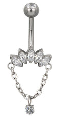 Navel Curved Barbell with Bottom Marquise Cluster and Dangled CZ Chain