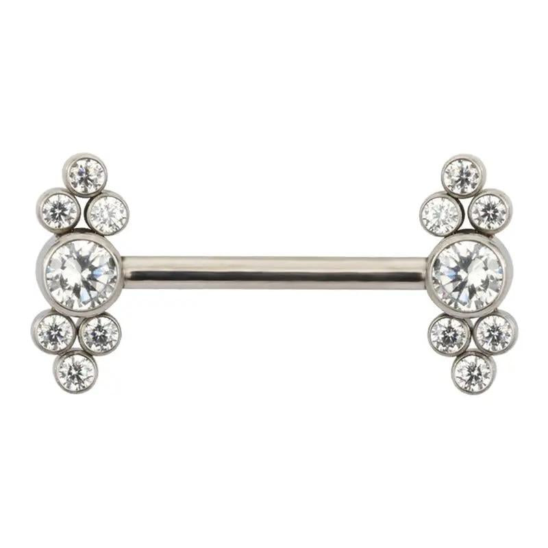 Straight Barbell with Bezel Set CZ with CZ Side Trinity