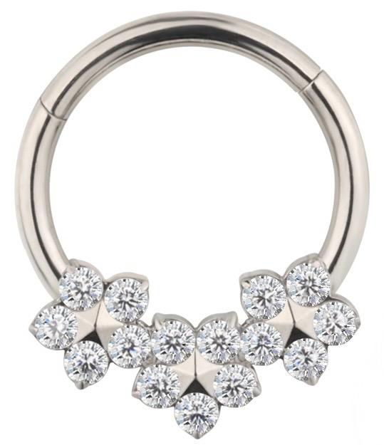 Titanium Hinge Ring with 3 Flower CZ