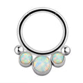 Titanium Hinge Ring with 3 White Opal Cluster and Side Balls