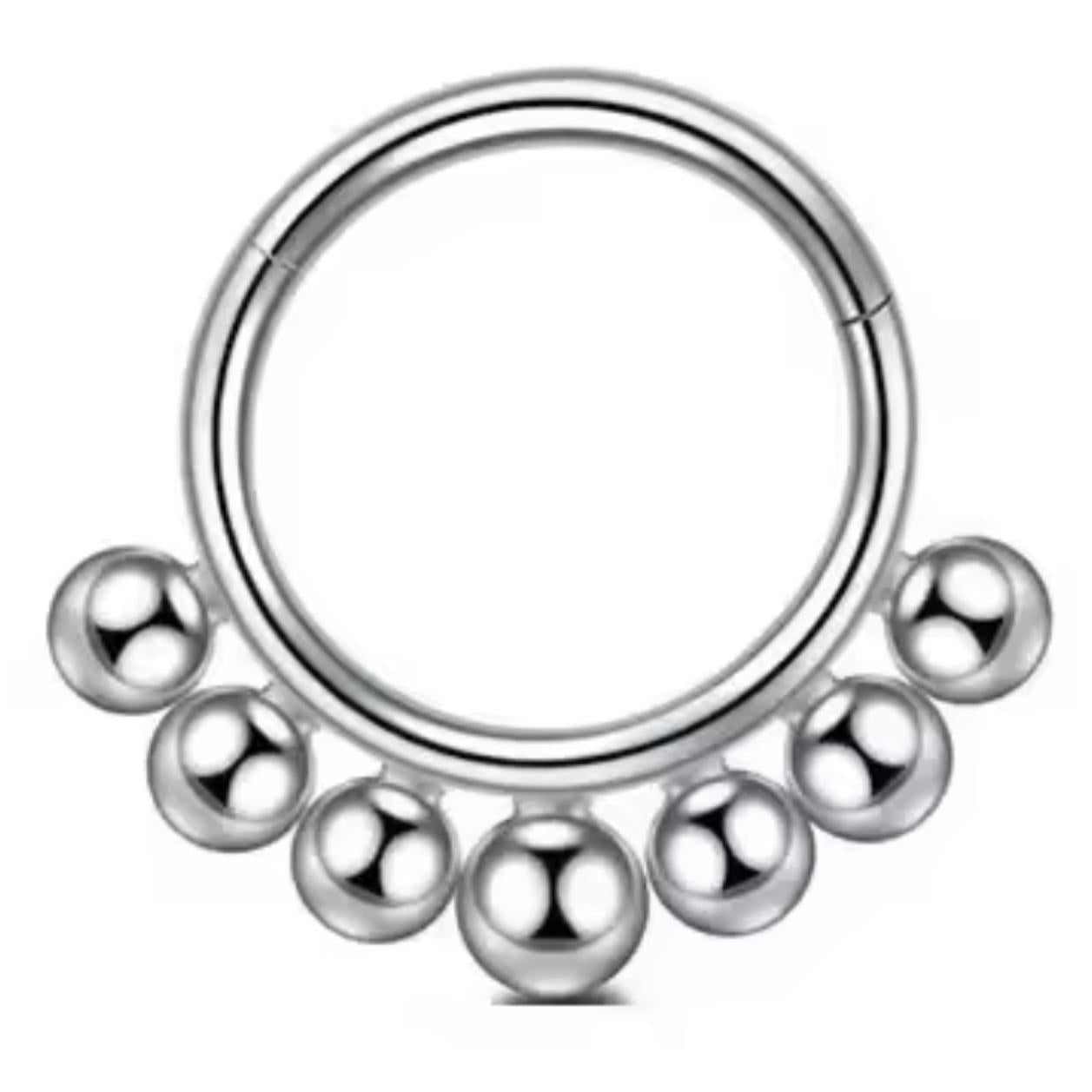 Titanium Hinge Ring with 7 Ball Cluster