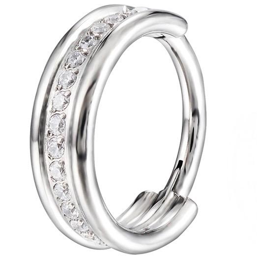 Titanium Hinge Ring Triple Row with Center Pave CZ