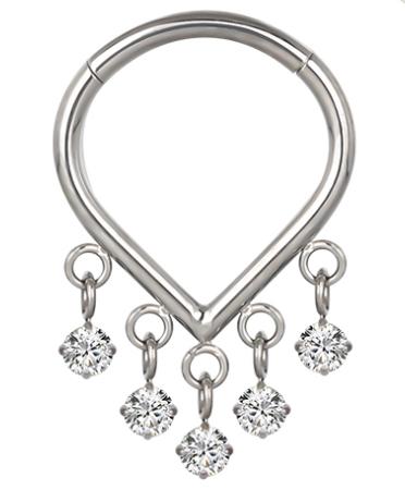 Titanium Chevron Hinge Ring with 5 CZ Dangle