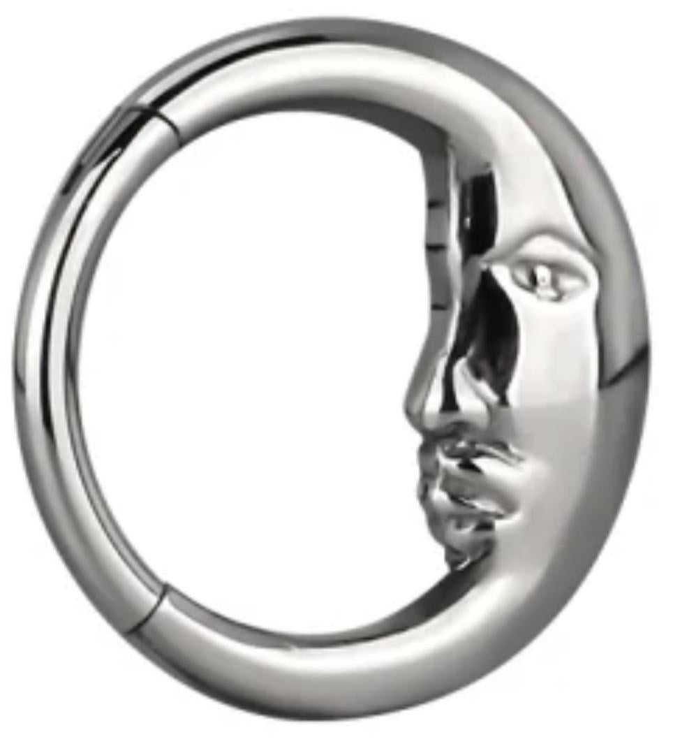 Titanium Crescent Moon Face Hinge Ring