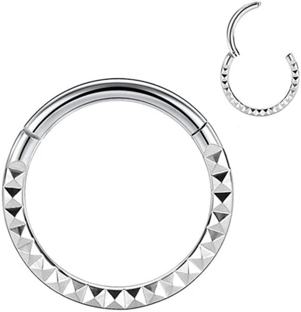 Titanium Hinge Ring with Front Pyramid Texture